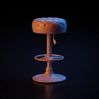 Modern adjustable bar stool, cushioned seat, chrome base. Smooth edges, symmetric geometry.