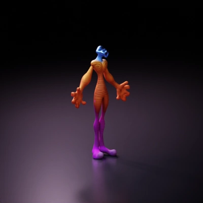 Humanoid alien with one eye, elongated limbs.