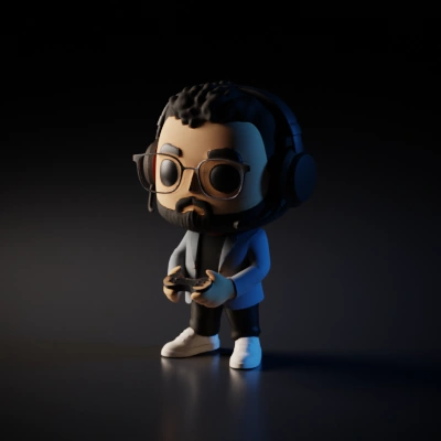 cartoon figure holding a video game controller.