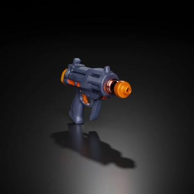 Futuristic sci-fi blaster with lit muzzle.