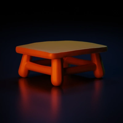 Wooden stool with wide legs, simple design.
