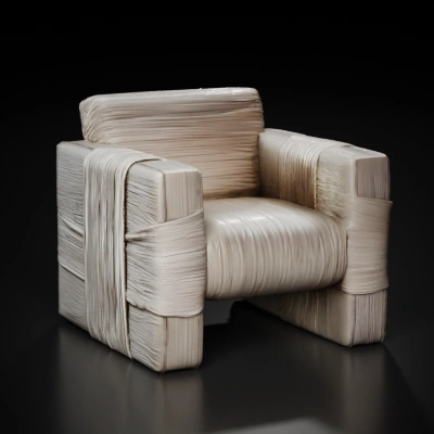 A woven armchair.