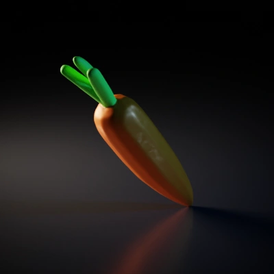 Cartoon-style carrot with leaves, stylized design.