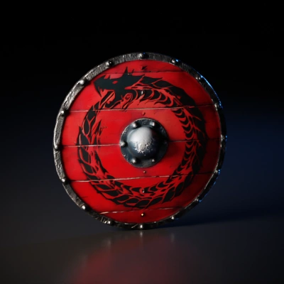 Round shield with dragon design.