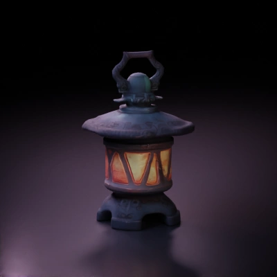 Ornate lantern with glowing internal light.