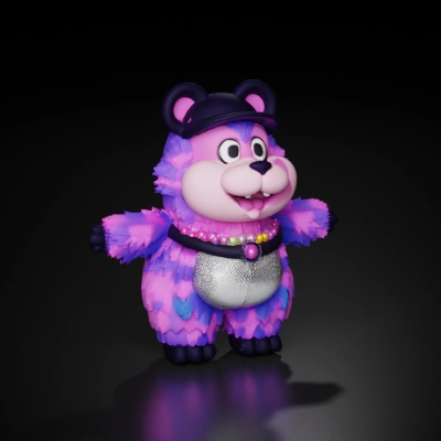 Colorful cartoon bear character.