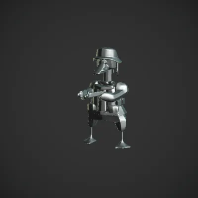 Duck character in military attire with rifle. . symmetric geometry, smooth edges, simple geometry, complex geometry, character.