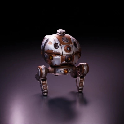 Giant battle-ready mech with laser weapons, four legs.