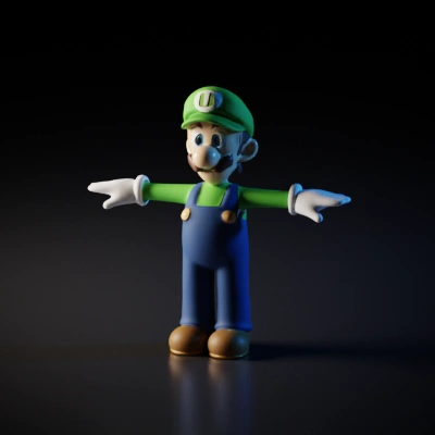 Digital character wearing green hat and blue overalls.