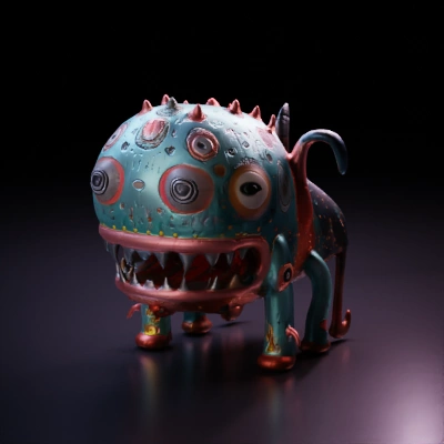Monster-like creature with multiple eyes and sharp teeth.