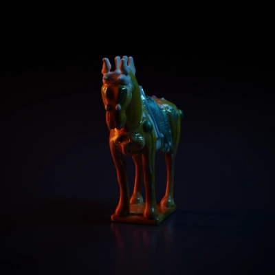Decorative horse sculpture, saddle detail, ancient design.