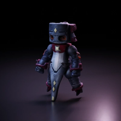 Robot toy with star on chest, articulated joints.