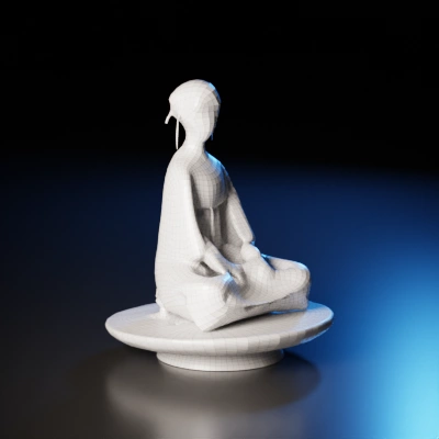 Digital model of a seated woman in traditional attire. smooth edges, complex geometry, character