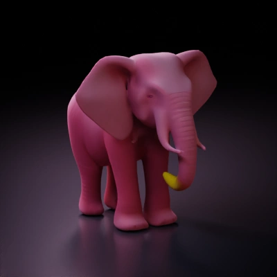 Elephant holding a banana, whimsical stylized model.