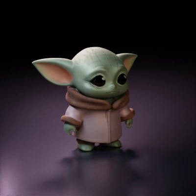Baby alien with big eyes, cute and small, Star Wars character.