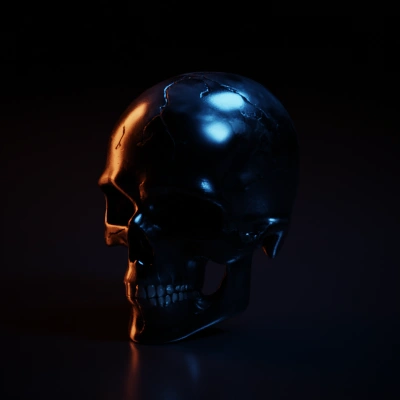 Human skull with detailed cracks and teeth.