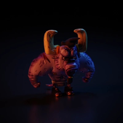 Muscular minotaur character with intimidating horns.