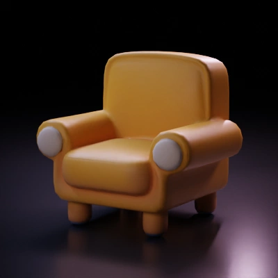Cozy soft orange armchair in animal crossing style, rounded design