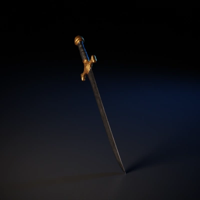 Medieval sword, ornate hilt, long blade, realistic render.