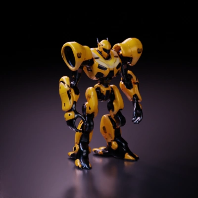 Giant battle-ready mech with laser weapons, four legs.