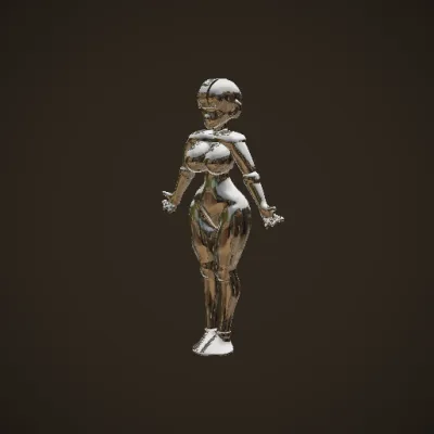 Female character in pink and white suit, standing pose. character, symmetric geometry, smooth edges.