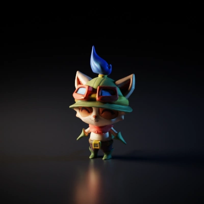 Cartoonish humanoid fox character, wearing a helmet with goggles.