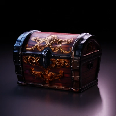 Treasure chest with intricate details and decorations.