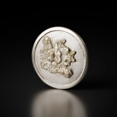 Ornate floral medallion, intricate detailing, circular design.