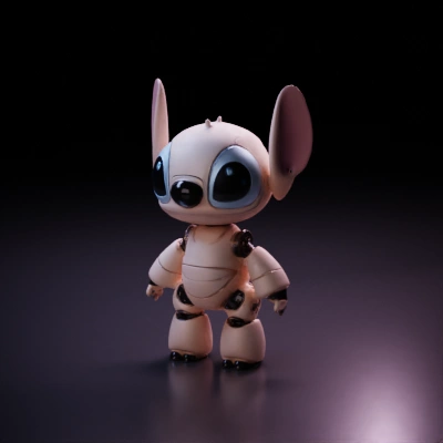 Robot dog with large eyes, cartoonish design.