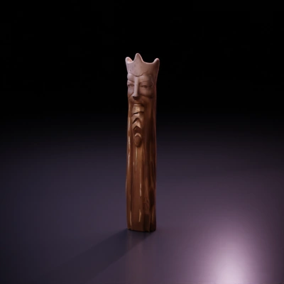 Carved wooden totem with human face.