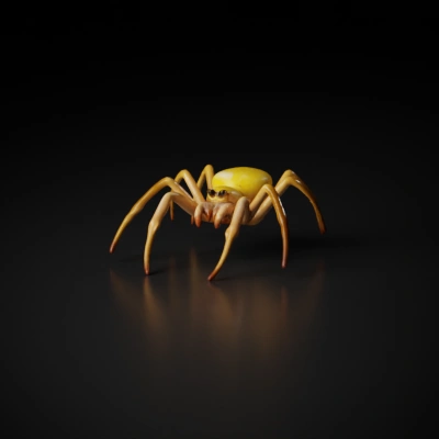 Yellow Sac Spider, realistic details, eight legs, prominent eyes.