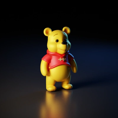 Cartoon bear wearing a red shirt, smiling.