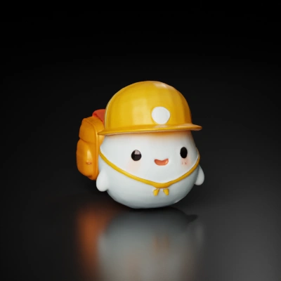 Chibi character with backpack and hat.