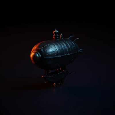 Steampunk airship, ornate design, zeppelin.