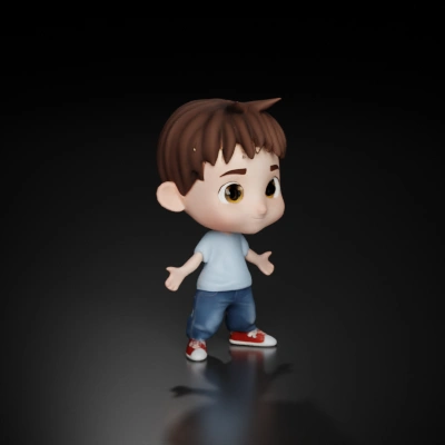 Cartoon boy character, big eyes, standing with arms out.