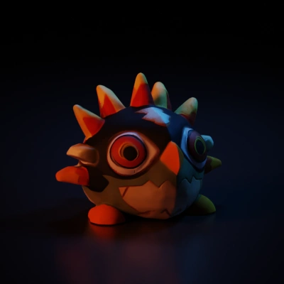 Plush toy with mask design and stitches.