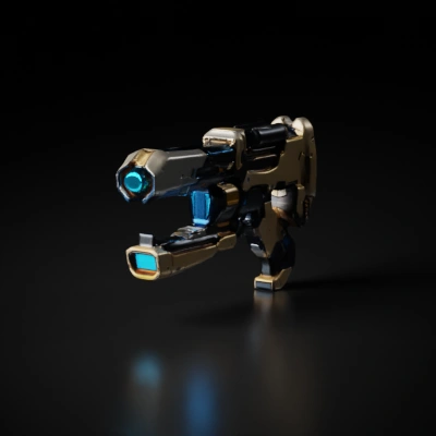 Futuristic sci-fi weapon with glowing blue energy elements.