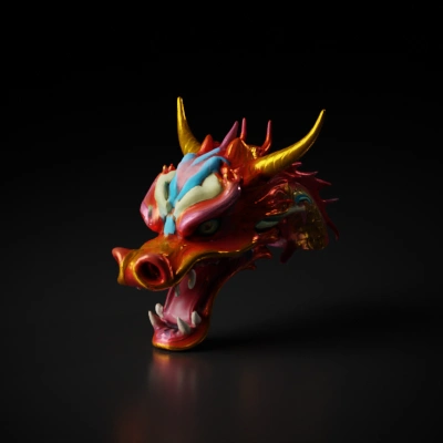 Dragon head, traditional Asian design, detailed scales and horns.