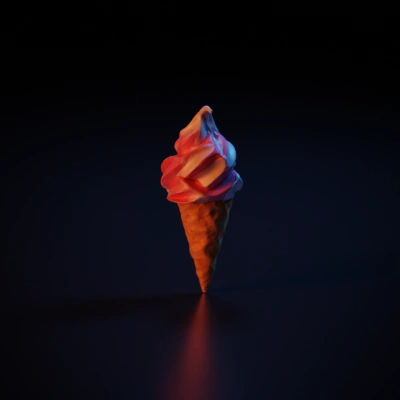Soft serve ice cream cone, swirled vanilla and strawberry.