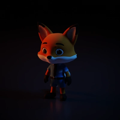 Anthropomorphic fox in a uniform, friendly expression.