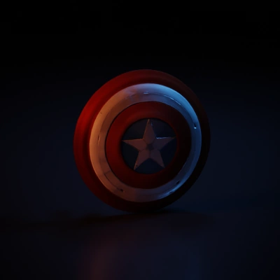 Captain America shield, star motif, circular design.