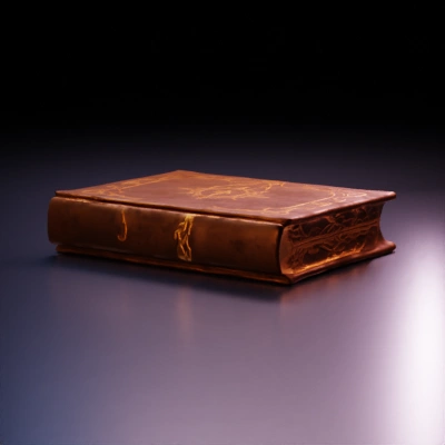 Ancient book with ornate cover design, magic symbol.