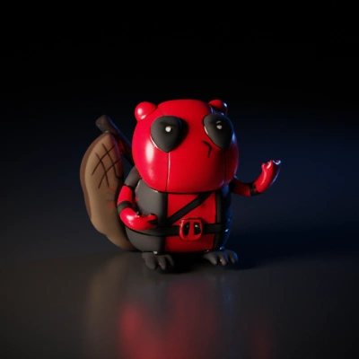 Humanoid character in superhero suit, rodent features.