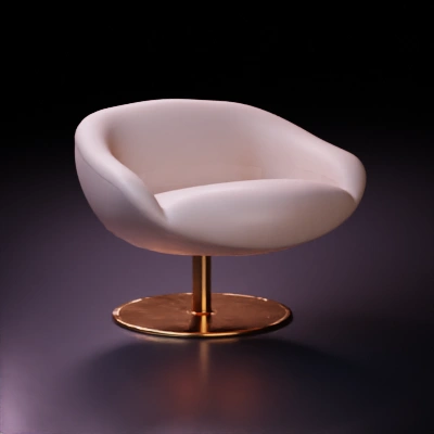 Modern upholstered chair, round base, ergonomic design.