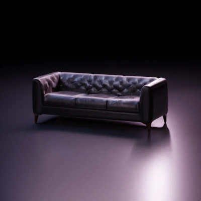 Tufted leather sofa, mid-century modern design.
