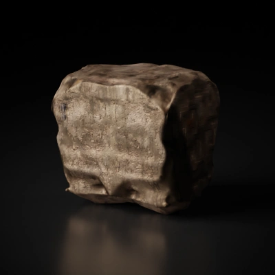 Blocky stone cube, textured, low resolution.