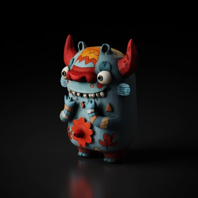 Colorful ceramic monster figure.