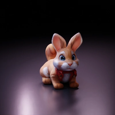 Cartoon bunny with expressive eyes and a red scarf an a small bunny  tail.