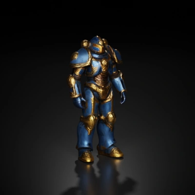 Heavy armor-clad soldier with futuristic design, knight, detailed.