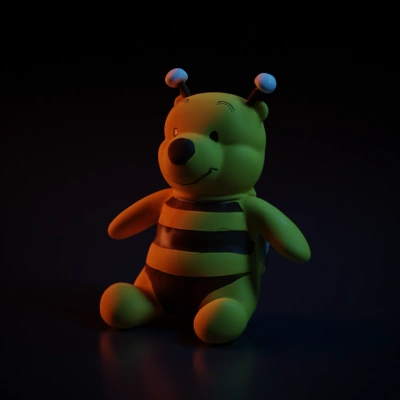Plush bear in a bee costume, cartoon design.